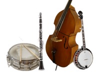 Banjo, Double Bass, Clarinet/Sax or Trumpet, and Drums